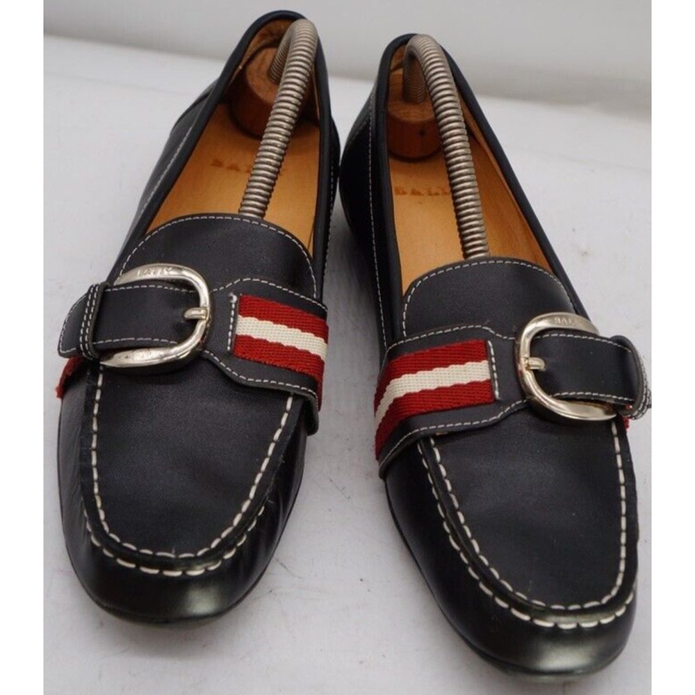 Bally Navy Blue Flats Driving Loafers Buckle Women’s Eu Size 38 US 7.5